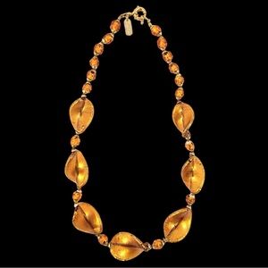 Vintage Designer Gold fleck Murano Art Glass Swirl Beads Necklace Hilary London